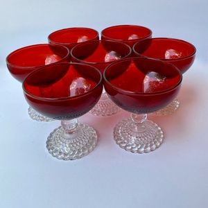 Vintage Red Boopie Bubble Foot Glasses by Anchor Hocking, Holidays, Christmas